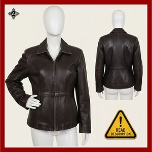 Petite Sophisticate Leather Jacket Womens M Dark Brown Distressed Zip Biker Grng